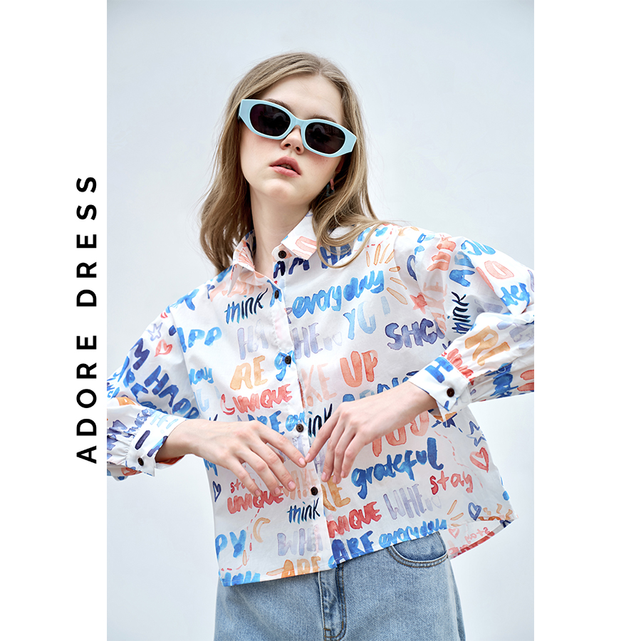 Áo sơ mi Shirts casual style thô lụa letter trắng 313SH1004 ADORE DRESS