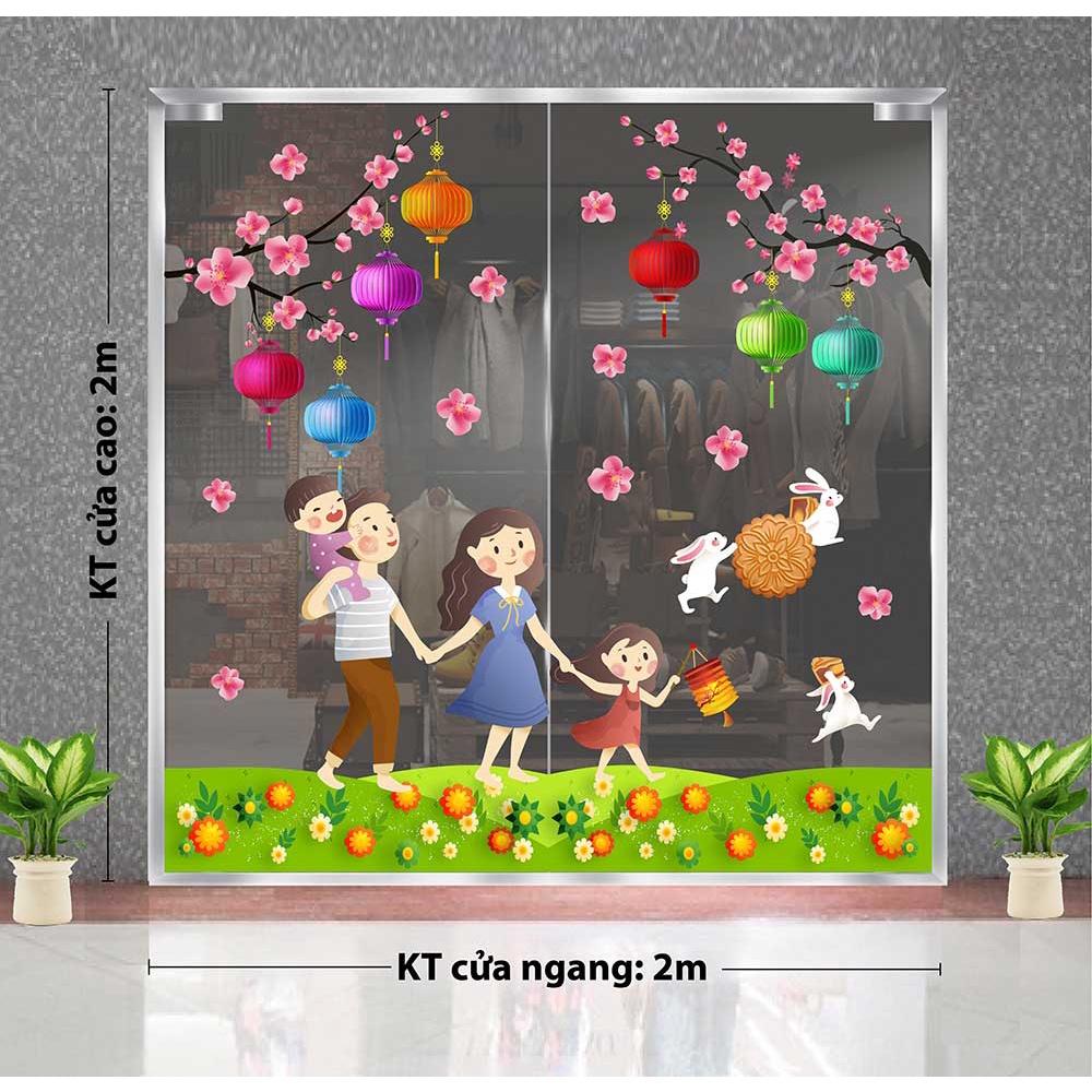 DECAL TRANG TRÍ TẾT TRUNG THU 2023 GIA ĐÌNH ĐOÀN VIÊN DƯỚI SẮC MÀU LỒNG ĐÈN