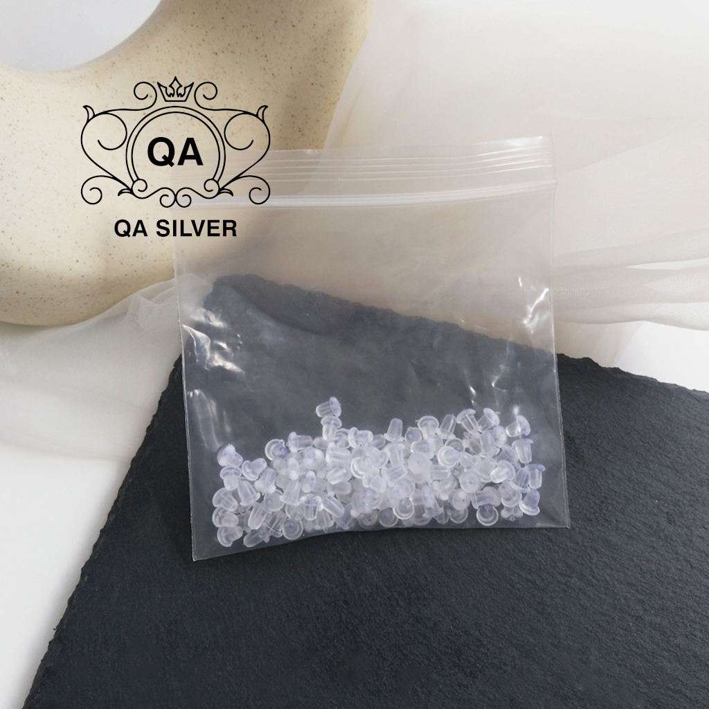 Chốt khuyên tai nhựa tròn trong suốt đế bông silicon cao su Bullet Earring Backs QA SILVER AC200604