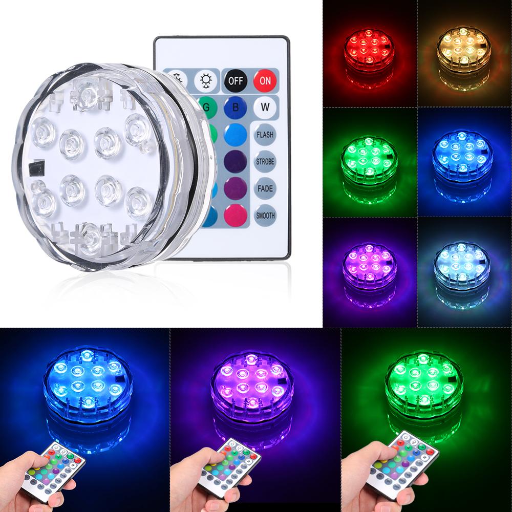10 LED Submersible Light Underwater Waterproof Light Multicolor Aquarium Diving Light Remote  control Underwater Lamp