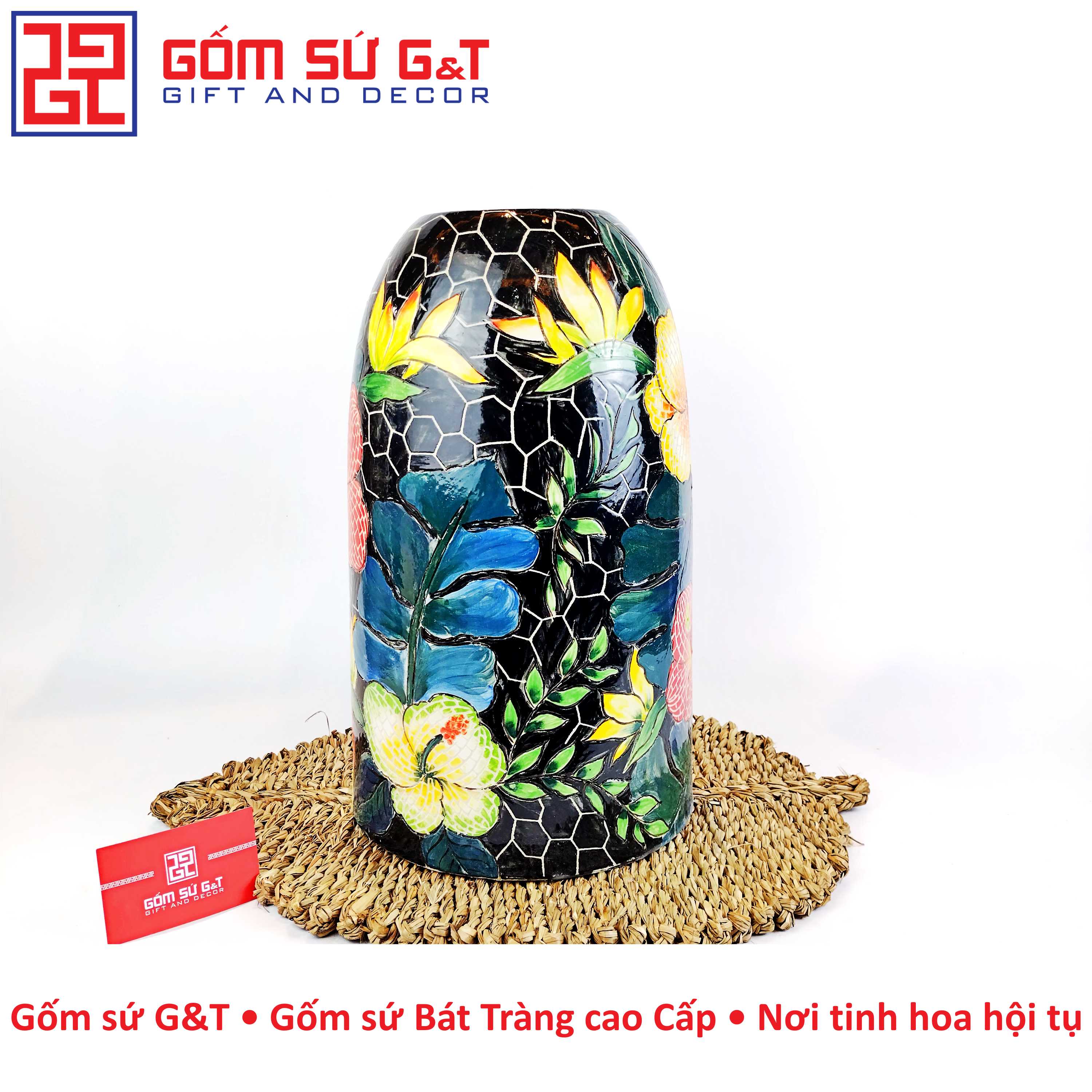 Lọ hoa chuông đại khắc hoa lan Gốm Sứ G&T