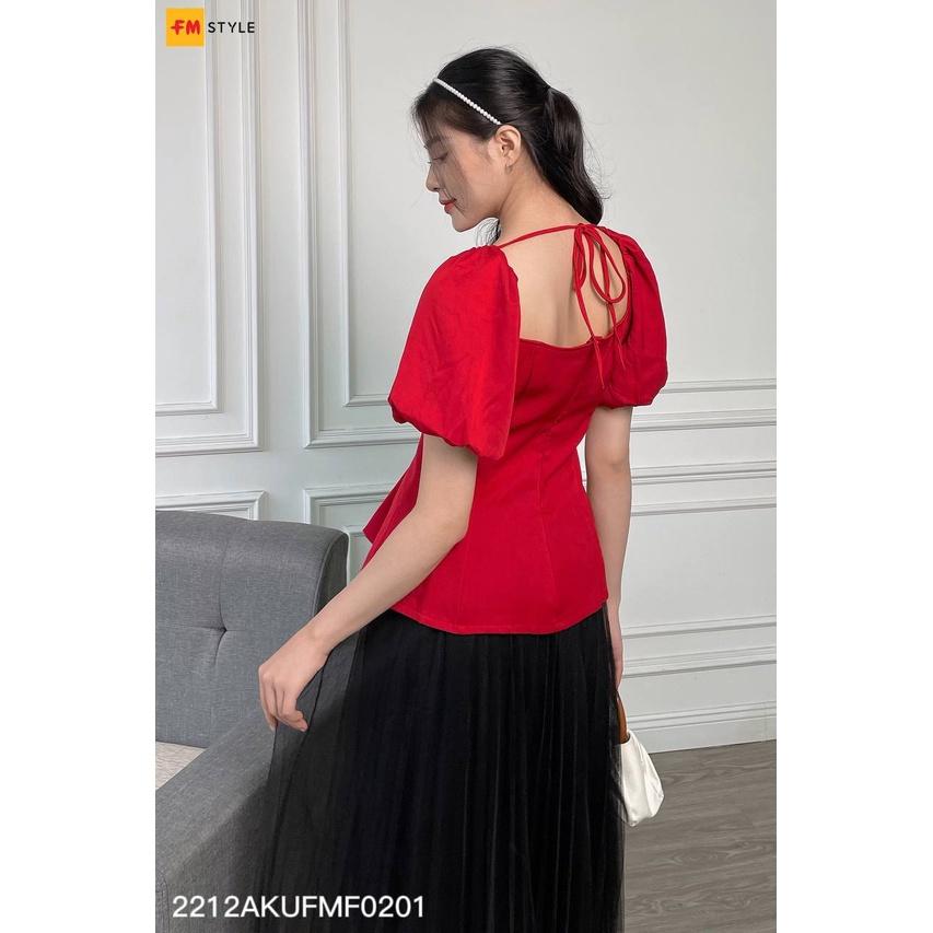 Áo kiểu nữ FM Style tay phồng cổ yếm thắt dây thời trang tiểu thư xinh xắn phong cách Hàn Quốc 22120038