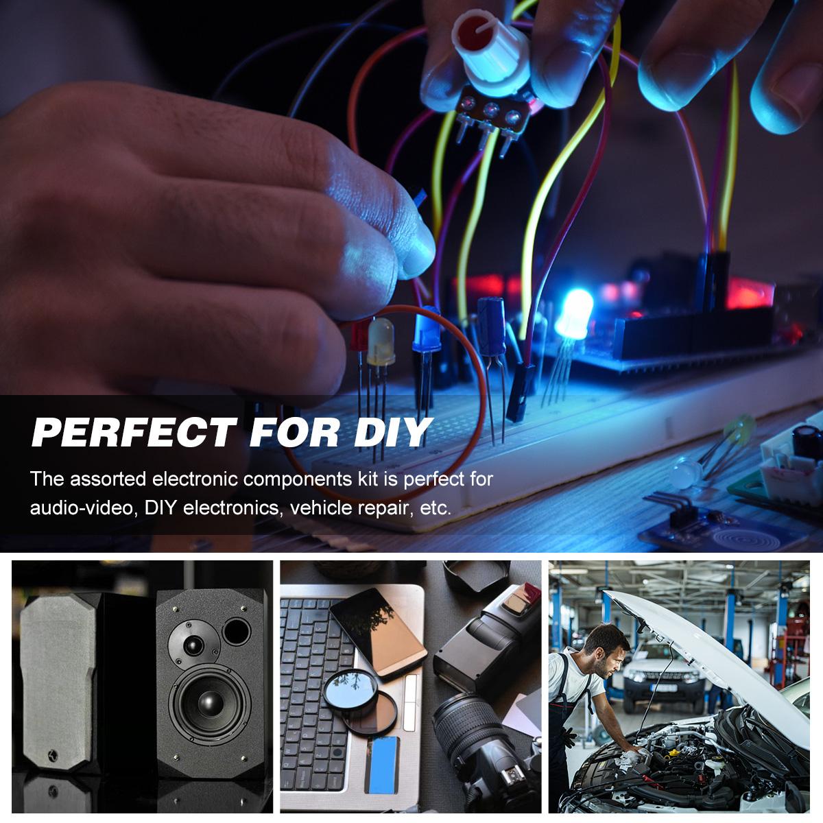 1400PCS Electronic Components Assortment Kit Assorted Electric Element Starter Kit with 1/4W Resistance LED Diode