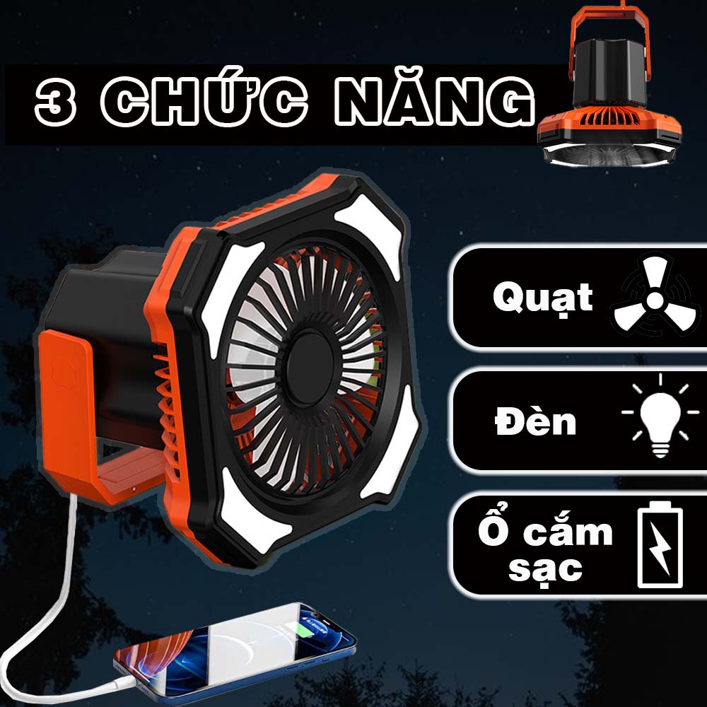 Quạt cắm trại đèn LED chiếu sáng lò nướng BBQ quạt khói có móc treo ngoài trời lều trại camping Legaxi