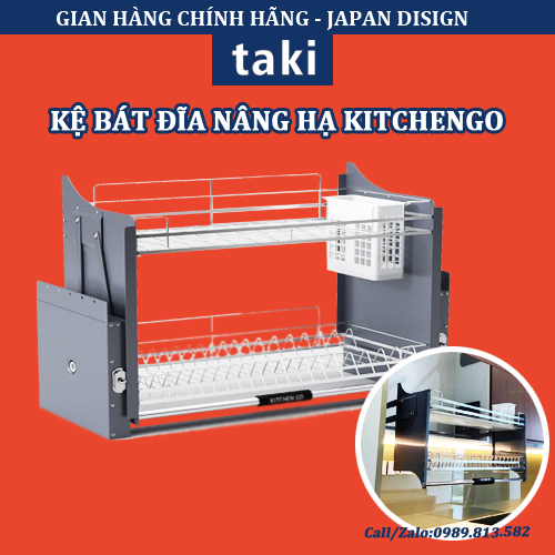 Kệ Chén Nâng Hạ, Giá Bát Đĩa Nâng Hạ KITCHENGO INOX KHÔNG GỈ 304 - Mẫu Mới 2024 - Bảo Hành Viễn