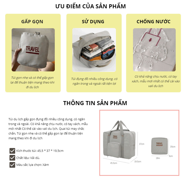 Bộ 3 Túi du lịch size lớn Eco Durable có thể xếp gọn