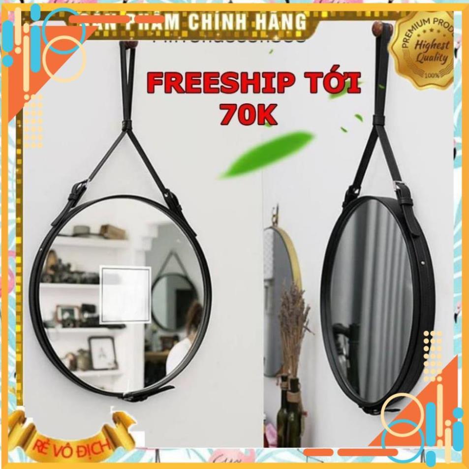 Gương Bỉ 5Ly Tròn Viền Da (Size 50cm) Treo Tường Cao Cấp (hot nhất 2020) + phụ kiện móc treo đầy đủ