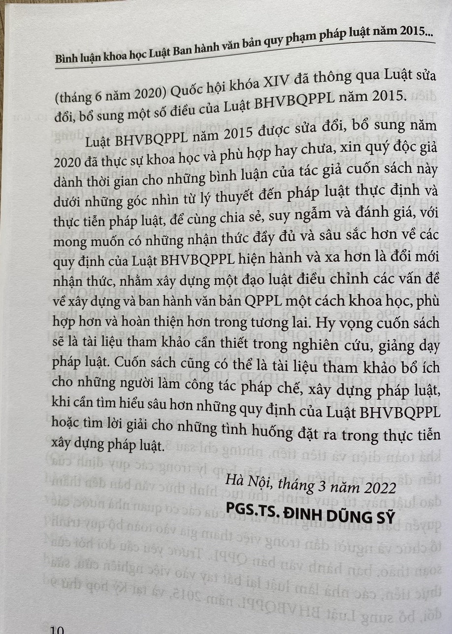 Bình luận khoa học Luật Ban hành văn bản quy phạm pháp luật năm 2015 (được sửa đổi, bổ sung năm 2020) - Lý thuyết, thực định và thực tiễn