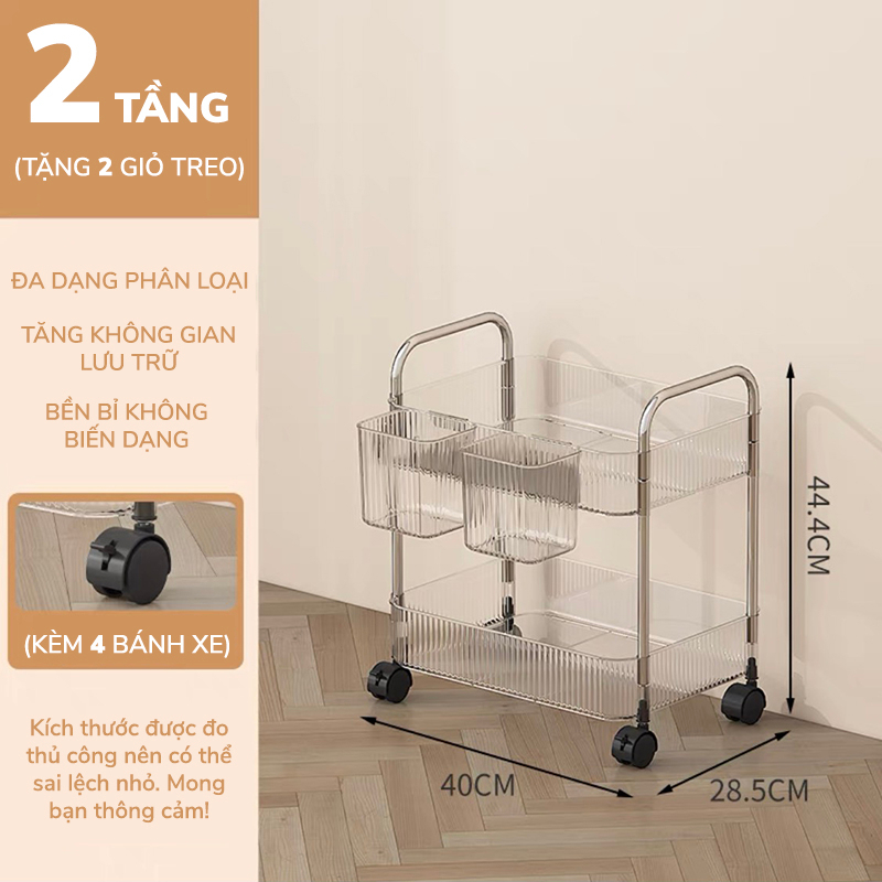 Xe đẩy khay trong suốt, Khung inox đựng đồ đa năng có bánh xe