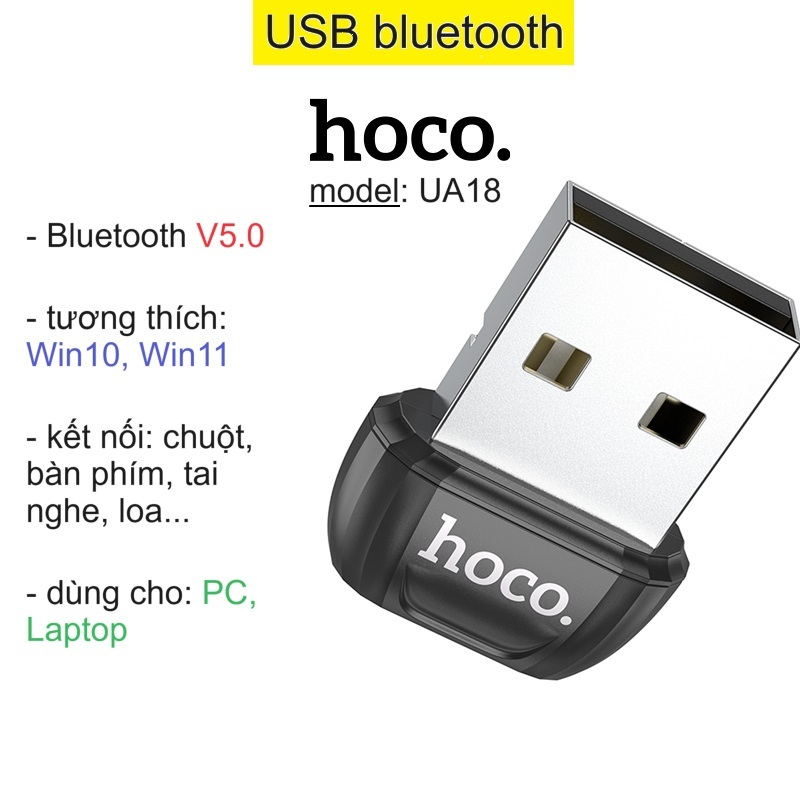 USB Bluetooth 5.0 thiết bị tạo bluetooth cho máy tính laptop Hoco UA18 _ Hàng chính hãng
