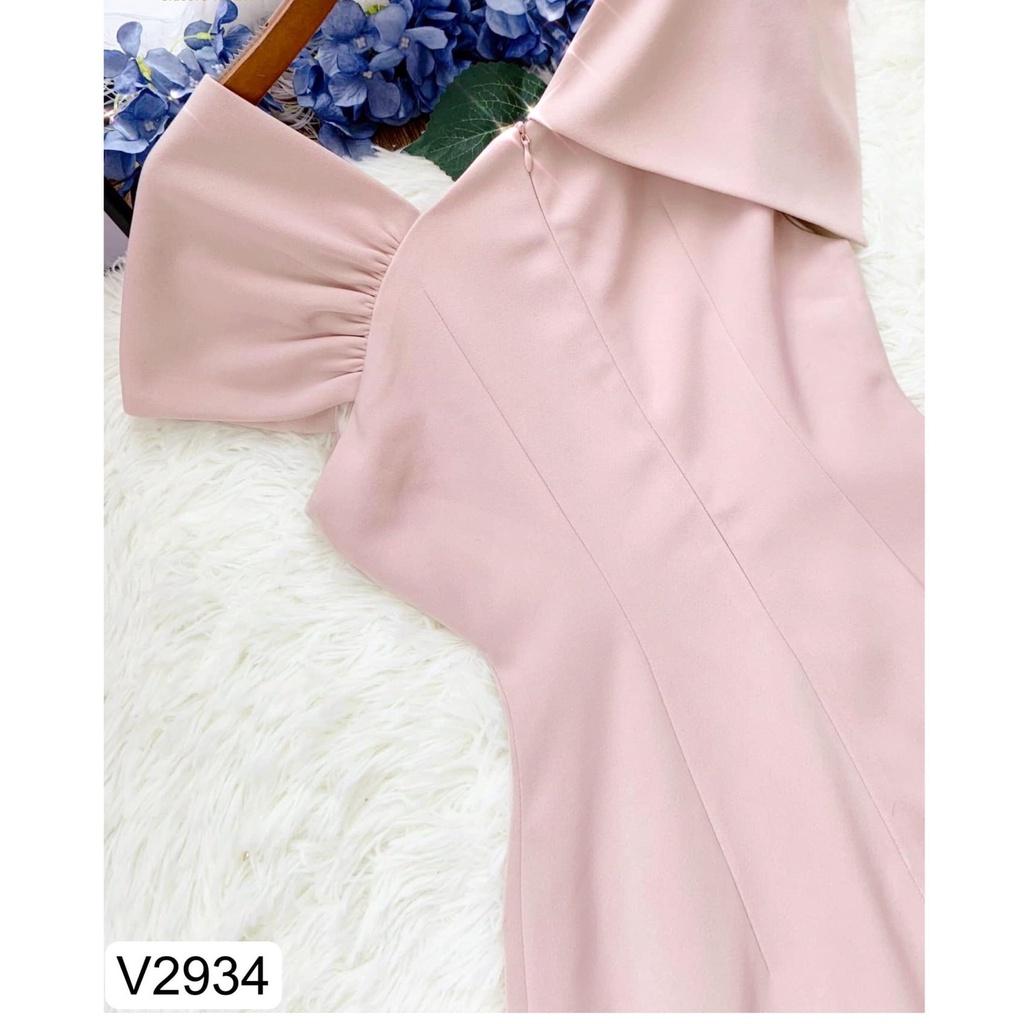 Đầm Thiết Kế Ginny Dress Lệch Vai Kèm Tag Cài - Váy Thiết Kế Cao Cấp Màu Be
