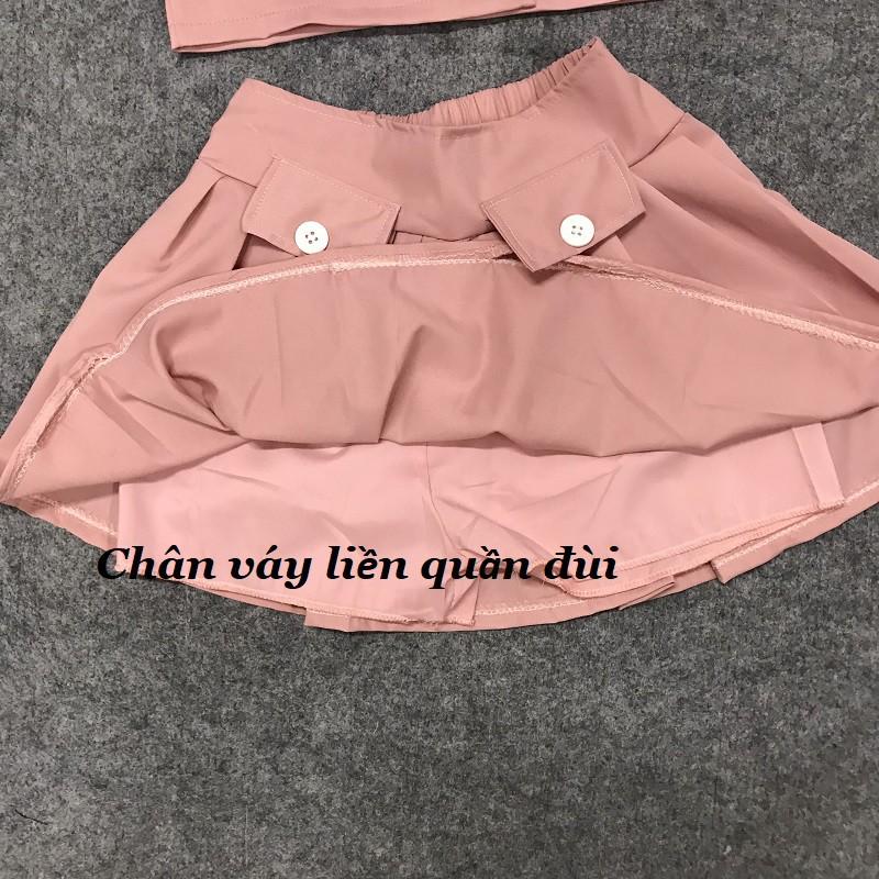 Set váy Vest bé gái hồng Áo và Chân váy xếp ly liền quần chip size 15-30kg (áo kèm phụ kiện)XHN689