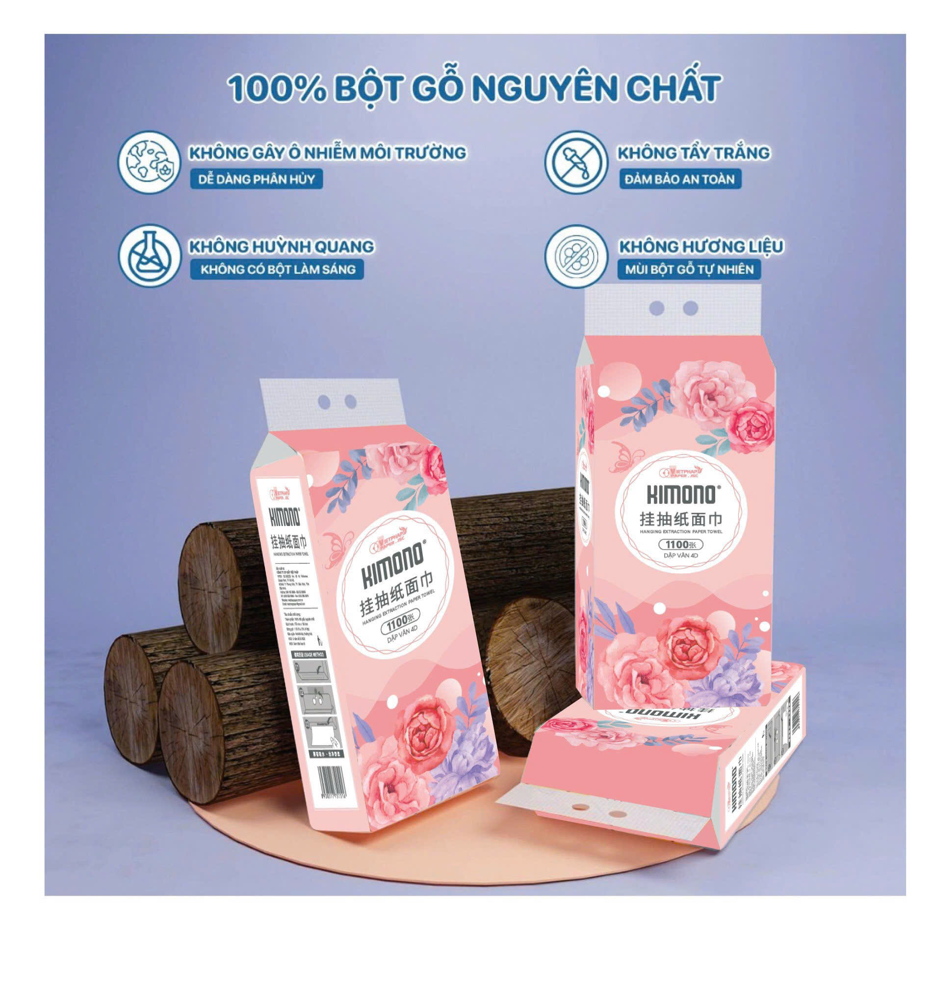 COMBO 6 GÓI KHĂN RÚT ĐÁY KIMONO HOA HỒNG 4 LỚP CAO CẤP TẶNG KÈM 2 MÓC TREO