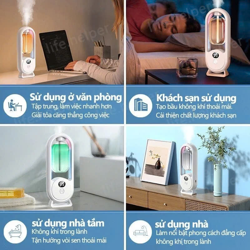 Bộ Máy Xịt Thơm Phòng Tự Động 5 Chế Độ (Gồm Máy &amp; 01 Lõi Tinh Dầu) Máy Khuyếch Tán Tinh Dầu Decor Phòng Ngủ