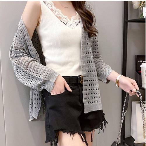 Áo len cardigan nữ, áo khoác len dập lỗ sợi len dệt kim mềm mịn co giãn thoải mái mã VAA0312