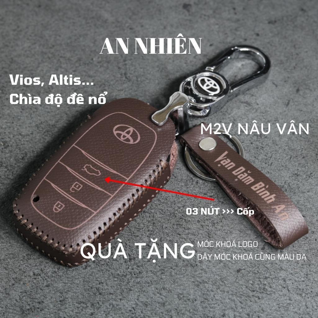 Bao da dành cho móc khoá bọc ốp chìa khóa xe ô tô Toyota Altis, Vios, Chìa độ đề nổ, da bò, nhiều màu, khâu thủ công To8