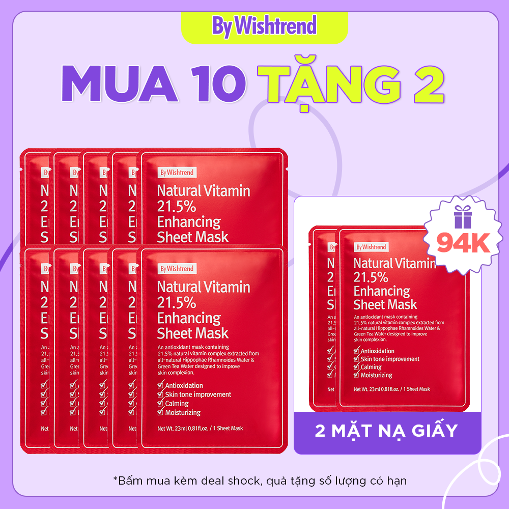 10 By Wishtrend mặt nạ giấy Natural Vitamin 21.5% Enhancing Sheet Mask 23ml