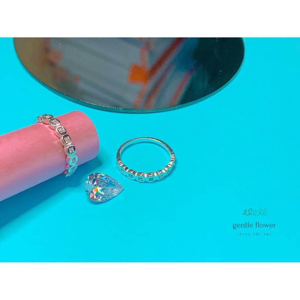 Nhẫn bạc ta nữ viền kim tiền quế đính đá thiết kế đơn giản Gentle Flower