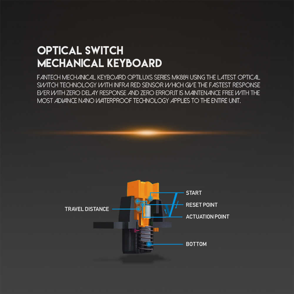 Bàn phím cơ Gaming Optical Orange Tactile Switch Led RGB chống nước, chống bụi, chống mài mòn Fantech MK884 - Hàng chính hãng