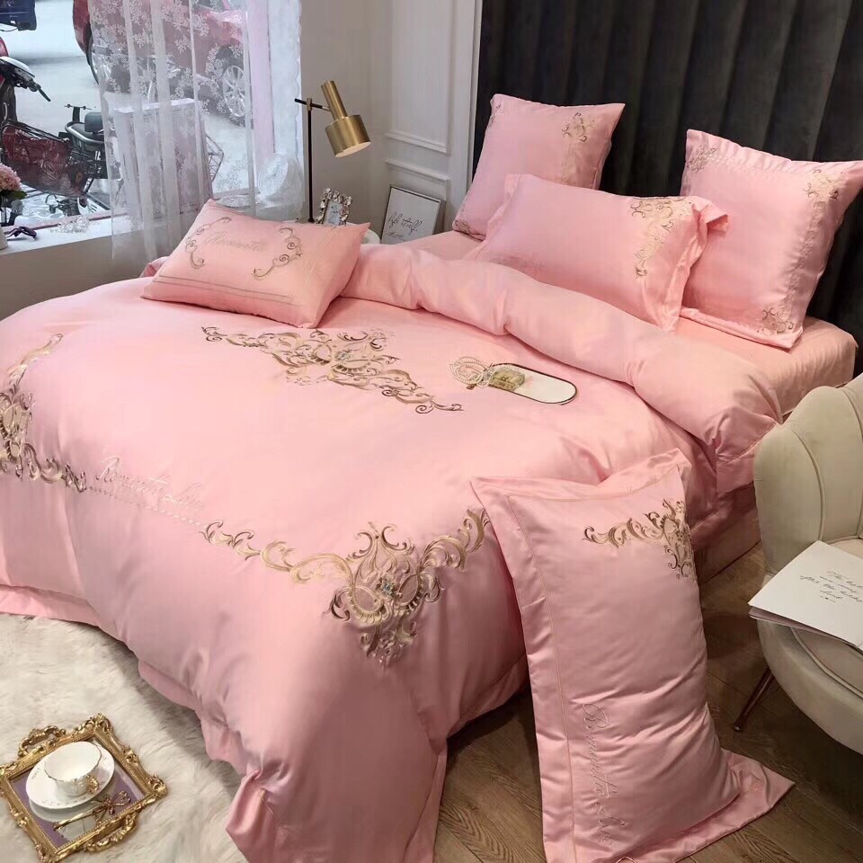 Bộ Chăn Ga Gối Lụa Hoàng Gia Cao Cấp - Hồng