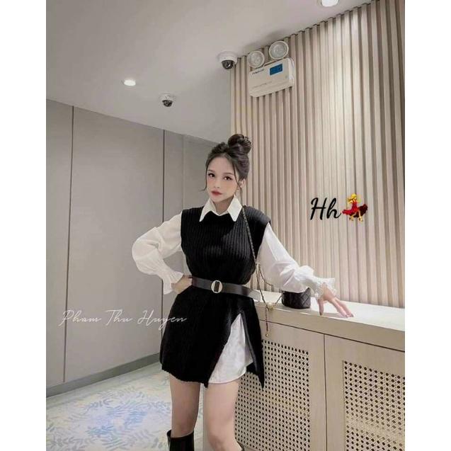 Sét áo len gile + sơ mi + đai . Hàng đẹp