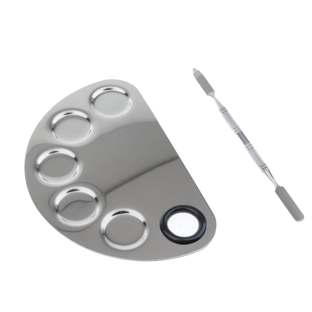 Artist Nail Makeup Foundation Mixing Stainless Steel Spatula Palette w/ Hole