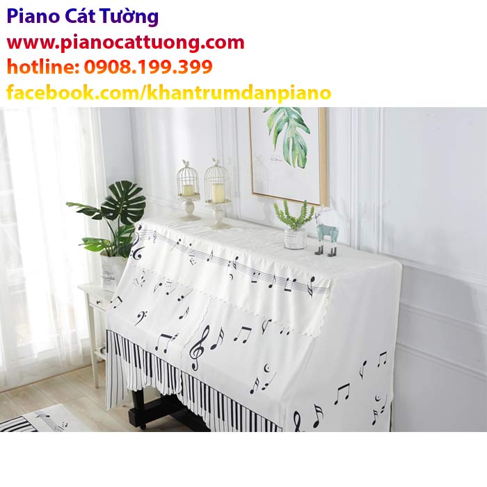 Khăn phủ đàn PIANO CÁT TƯỜNG, CTF17,khăn giúp trang trí và bảo vệ đàn tối đa, thiết kế NỐT NHẠC sinh động đáng yêu x 1 bộ