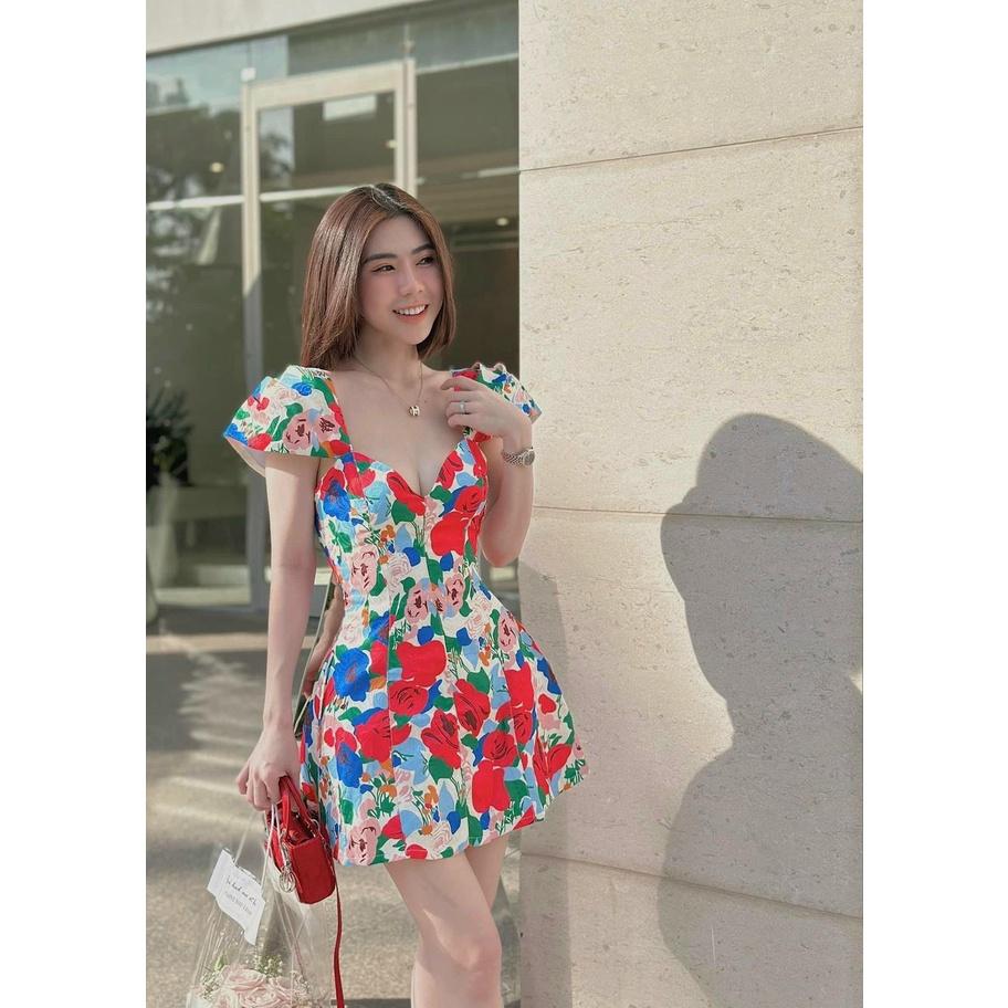 ĐẦM BÔNG CỔ VUÔNG TAY KIỂU DÁNG XÒE CÓ MÚT NGỰC HÀNG THIẾT KẾ CAO CẤP NHÉ CÁC NÀNG IU ƠI