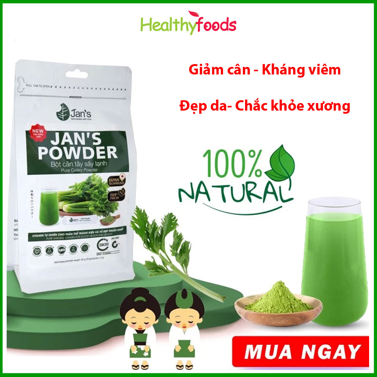 Bột Cần Tây Giảm Cân Sấy Lạnh Nguyên Chất Thanh Lọc Cơ Thể, Hỗ Trợ Giảm Cân, Làm Mịn Da, Mới 20 Gói Tiện Lợi - Hàng Chính Hãng