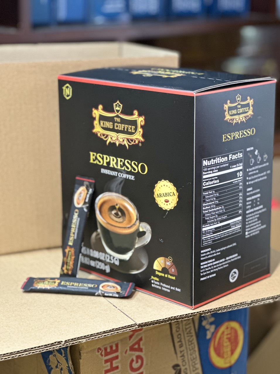 Combo 2 Hộp Cà Phê Đen Hòa Tan Espresso King Coffee(Hộp 100 gói x 2.5g)