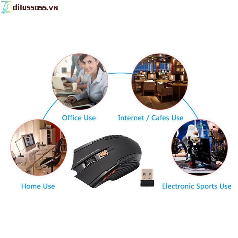 Chuột Gaming Dilussoss không dây 2.4GHz 6 nút bấm cho PC/Laptop