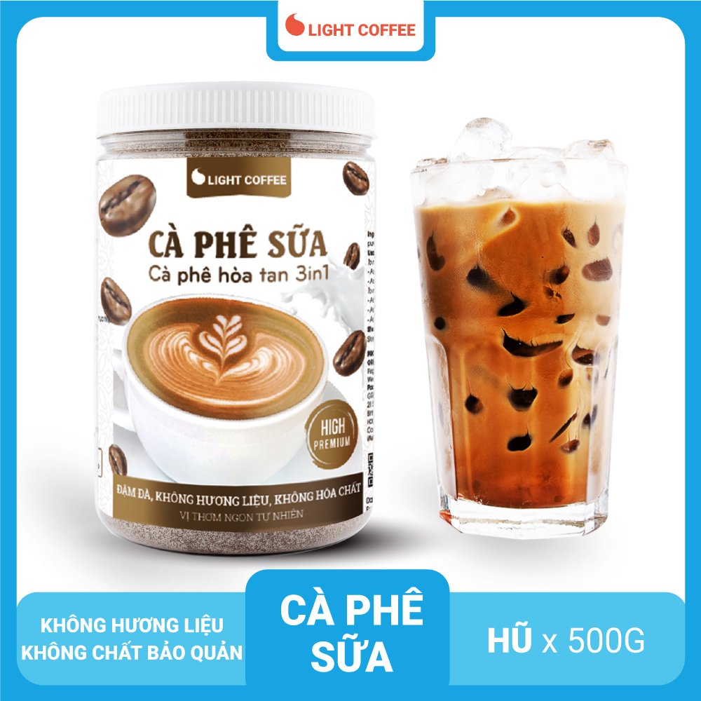 Cà phê sữa 3in1 không hóa chất, pha uống ngay Light Coffee - hũ 500g