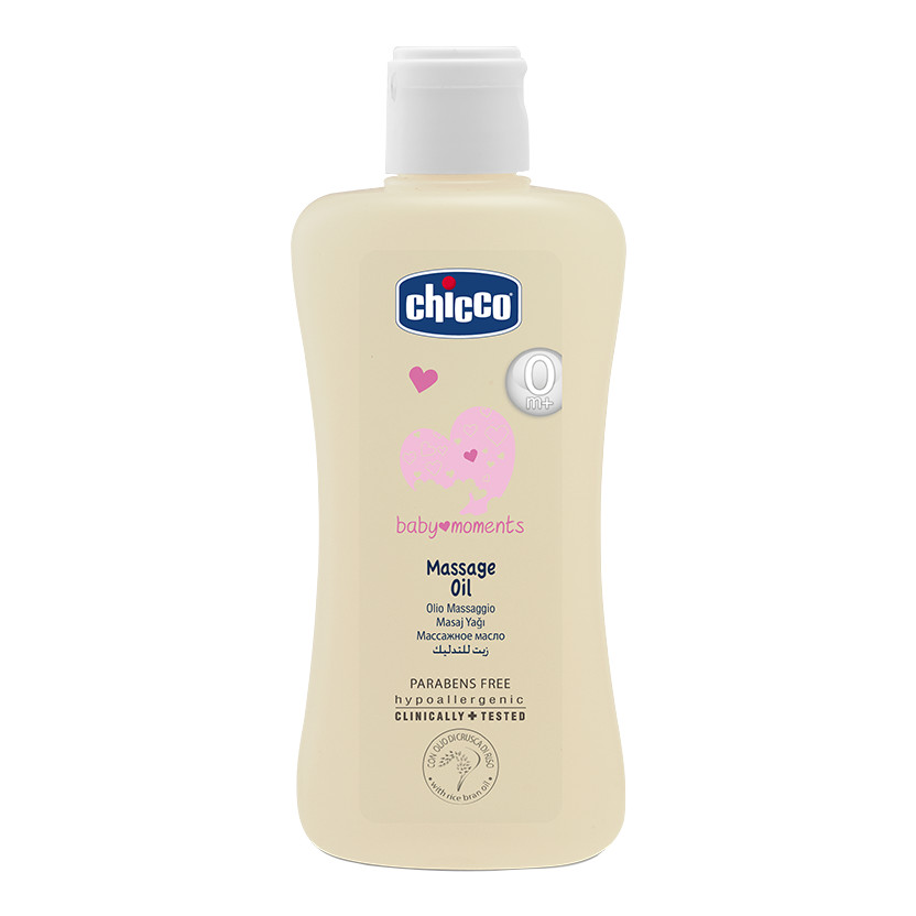 Dầu Massage/ Dầu Mát-xa Chiết Xuất Cám Gạo Chicco Baby Moments 0M+, cho Bé Từ Sơ Sinh, Chai 200ml