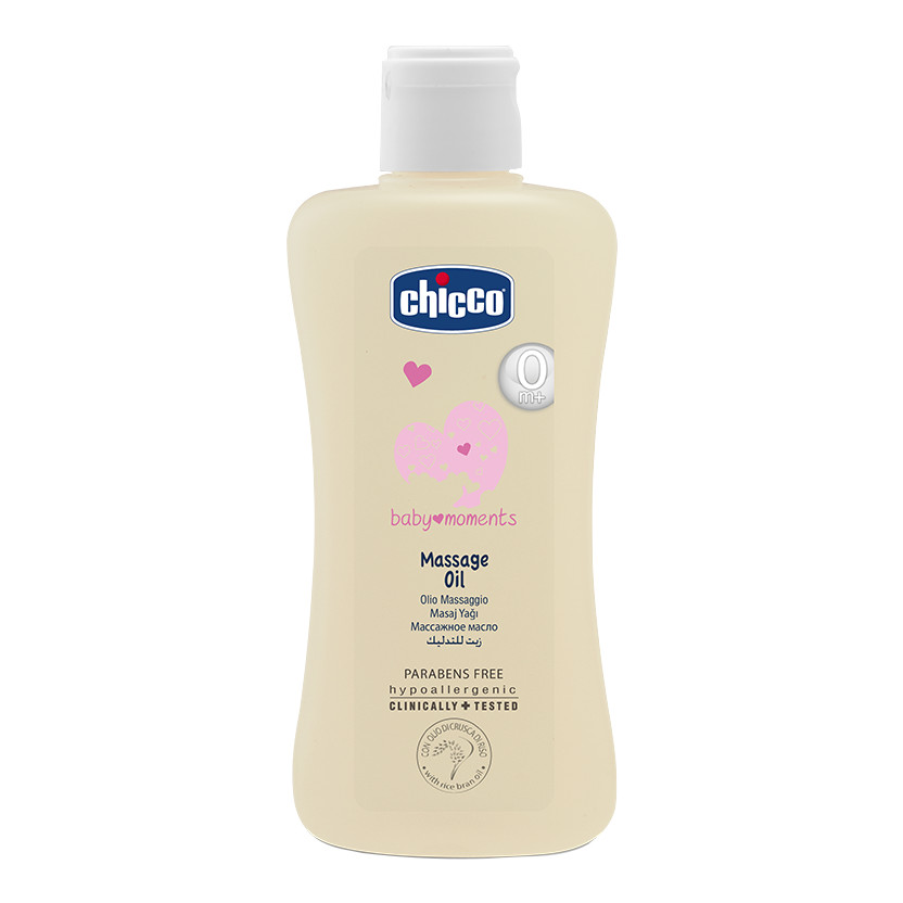 Dầu Massage/ Dầu Mát-xa Chiết Xuất Cám Gạo Chicco Baby Moments 0M+, cho Bé Từ Sơ Sinh, Chai 200ml (Chính Hãng)