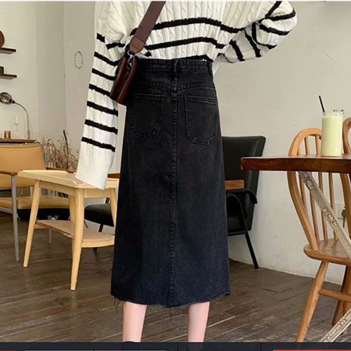 Chân váy jean chữ A dáng dài màu đen Quảng Châu size S - 2XL nữ CV218