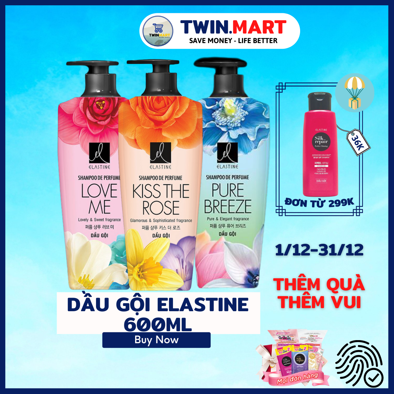 TPHCM Dầu gội Elastine hương nước hoa - thương hiệu Hàn Quốc - Love Me - Pure Breeze - Kiss the rose 600ml