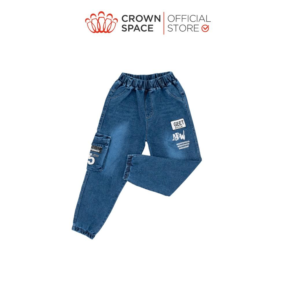 Quần Jeans Bé Trai Crown Space Cao Cấp CKBL2711404-Siêu Nhẹ Chống Nhăn, Xanh Pastel Chuẩn Anh Quốc Size 22kg-36kg