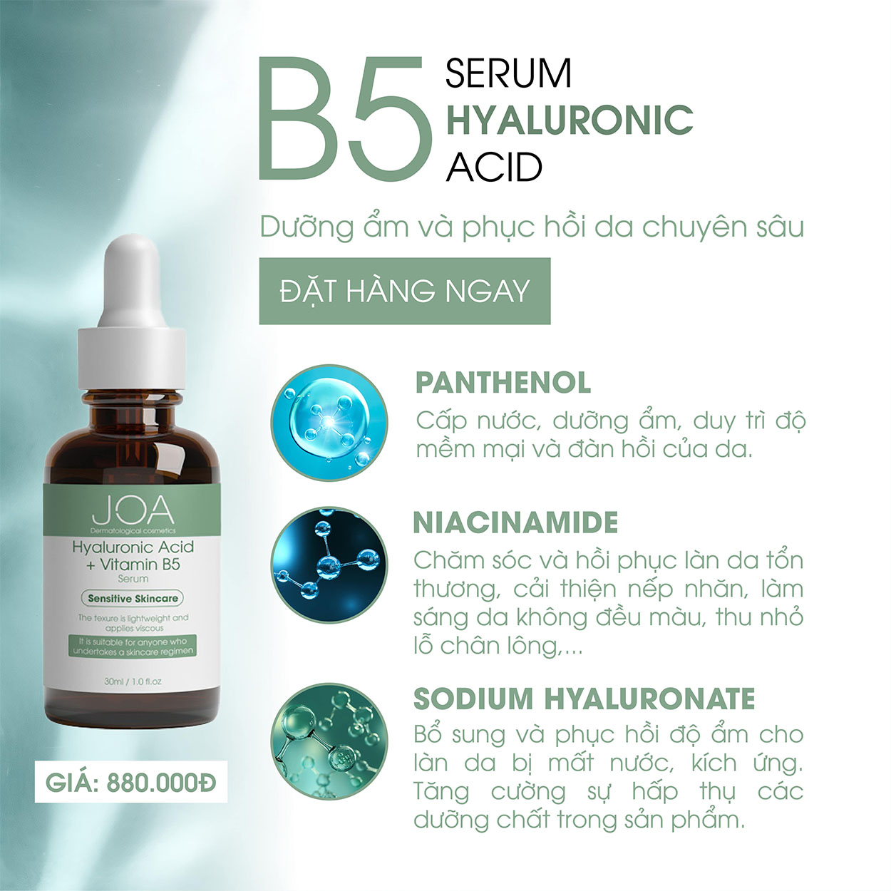 Serum Phục Hồi Da Hyaluronic Acid + Vitamin B5 - JOA GREEN 30ml, Serum B5 Tái Tạo Da Và Chống Lão Hoá - Mỹ Phẩm MS COSMETIC