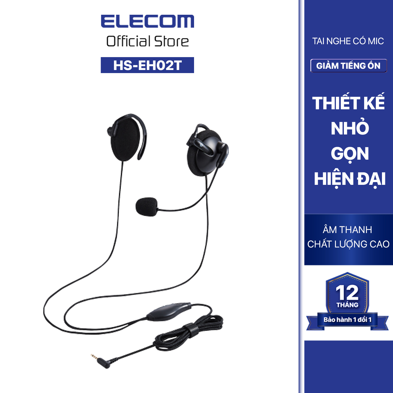 Tai nghe micro đàm thoại móc vành tai ELECOM HS-EH02T - Hàng chính hãng