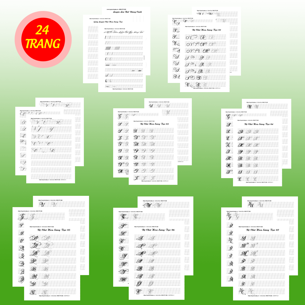 Combo 7 Bộ Chữ Hoa Sáng Tạo Mẫu 24 Trang