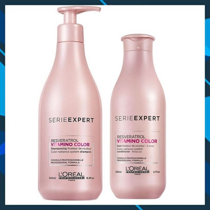 Bộ dầu gội xả chăm sóc giữ màu tóc nhuộm L'oreal Serie Expert Resveratrol Vitamino color radiance 500ml + 200ml