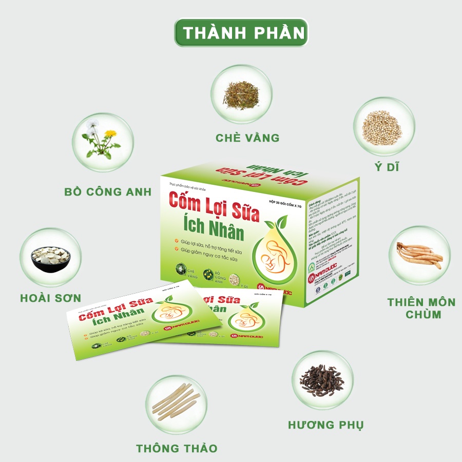 Cốm Lợi Sữa Ích Nhân, Hỗ trợ tăng tiết sữa cho mẹ bầu, giảm triệu chứng căng, tắc sữa