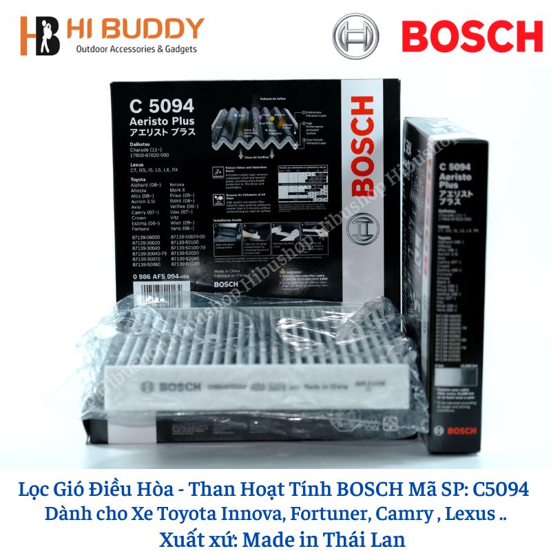 Lọc Gió Điều Hòa Than Hoạt Tính BOSCH C5094 Cho các Dòng Xe Innova, Vios, Altis, Fortune, Lexus.. - Hibushop