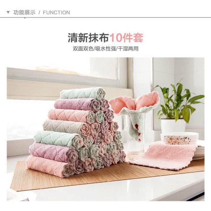 Khăn lau ️FREESHIP️Set 10 Khăn Lau Nhà Bếp 2 Mặt Đa Năng Siêu Th