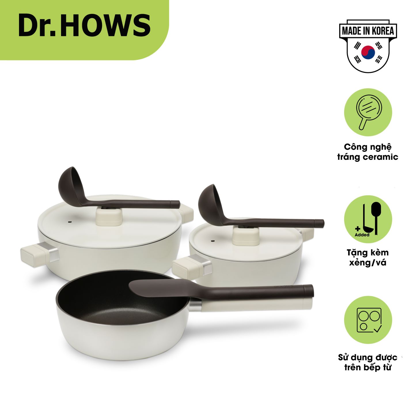 Bộ Nồi chảo 03 món Dr. Hows LUMI tiện ích: 02 nồi + 01 chảo
