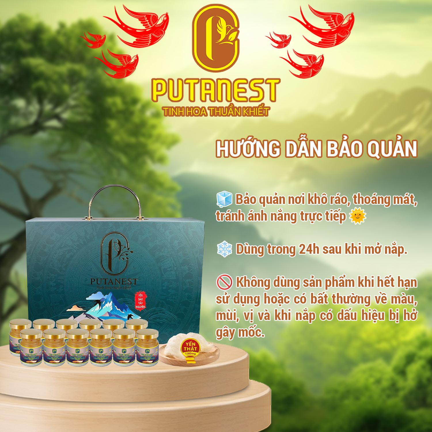 Yến chưng Isomalt Đông trùng hạ thảo PUTANEST hộp quà cao cấp 12 hũ 70ml cho người tiểu đường