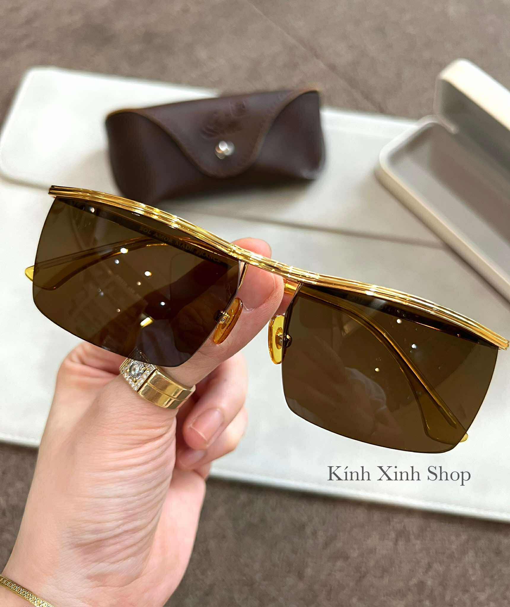 Kính râm nam Solex Amor nửa viền càng nhỏ cao cấp mạ vàng 14K Tặng Fullbox phụ kiện