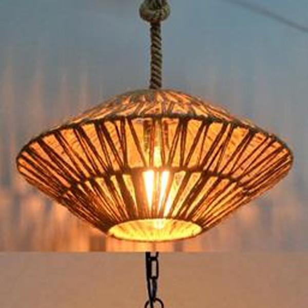 Đèn thả trang trí dây thừng đan hình đĩa bay độc đáo - Tặng kèm bóng led edison