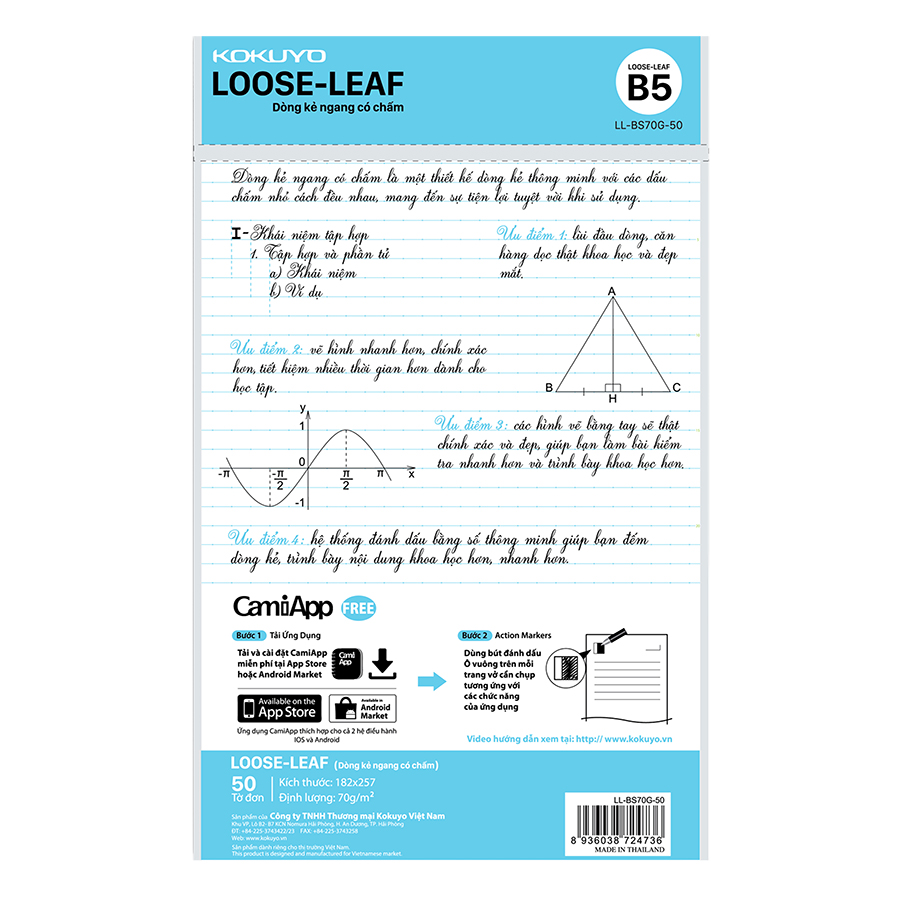 Túi Giấy Lỗ Campus Loose-Leaf Dòng Kẻ Ngang Có Chấm LL-BS70G-50 (50 Tờ)