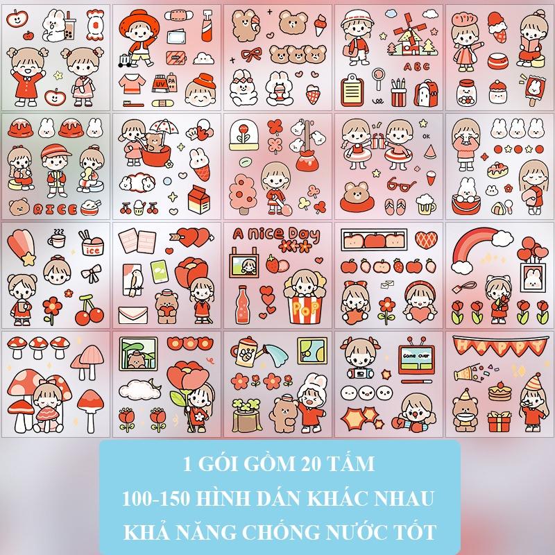 100-150 Sticker cute trang trí sổ tay mohamm điện thoại cô gái dễ thương